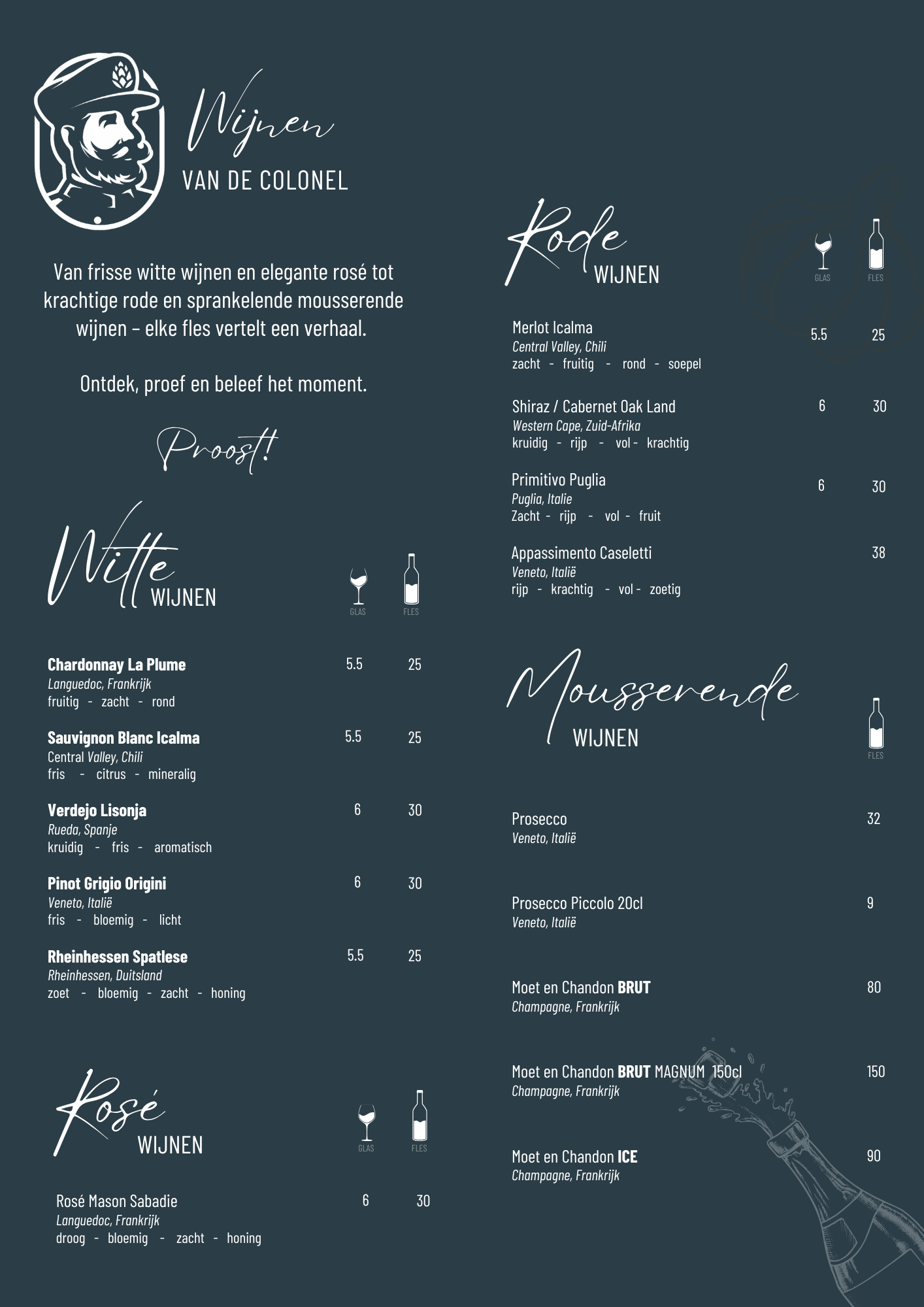 Wijnkaart voorkant The Colonel